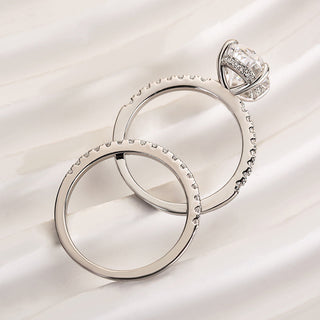 4.0CT Oval Moissanite Diamond Hidden Halo Pave Bridal Engagement Ring Set