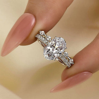 2.5CT Oval Diamond Hidden Halo Pave Bridal Engagement Ring Set
