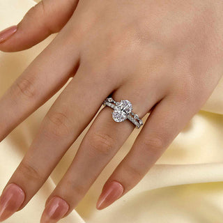 2.5CT Oval Diamond Hidden Halo Pave Bridal Engagement Ring Set
