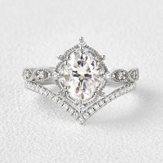 1.50 CT Oval Moonstone June Birthstone Vintage Bridal Ring Set in 925 Sterling Silver
