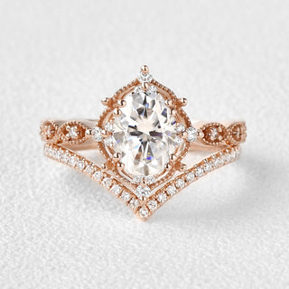 1.50 CT Oval Moonstone June Birthstone Vintage Bridal Ring Set in 925 Sterling Silver