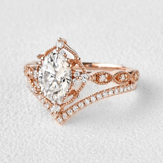 1.50 CT Oval Moonstone June Birthstone Vintage Bridal Ring Set in 925 Sterling Silver