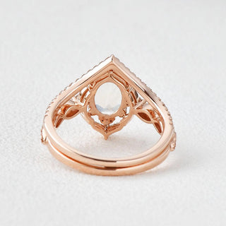 1.50 CT Oval Moonstone June Birthstone Vintage Bridal Ring Set in 925 Sterling Silver