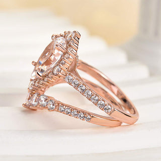 2.5CT Pear Moissanite Diamond Halo Pave Engagement Ring Set