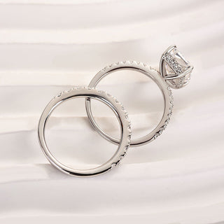 3.5CT Radiant Moissanite Diamond Hidden Halo Pave Bridal Engagement Ring Set