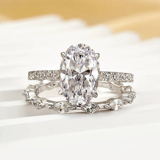 2.5CT Oval Diamond Hidden Halo Pave Bridal Engagement Ring Set