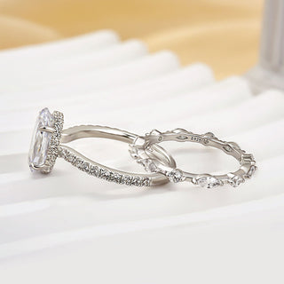2.5CT Oval Diamond Hidden Halo Pave Bridal Engagement Ring Set