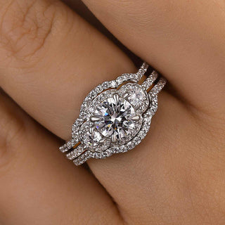 1.0CT Round Moissanite Diamond Unique Bridal Engagement Ring Set