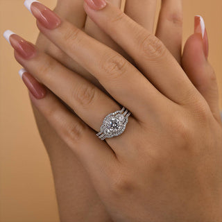 1.0CT Round Moissanite Diamond Unique Bridal Engagement Ring Set