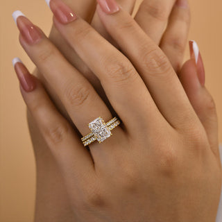 3.5CT Radiant Moissanite Diamond Hidden Halo Pave Bridal Engagement Ring Set