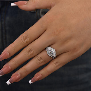 1.0CT Round Moissanite Diamond Unique Bridal Engagement Ring Set