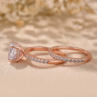 3.0CT Cushion Moissanite Diamond Hidden Halo Pave Bridal Engagement Ring Set