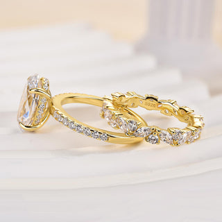 3.5CT Oval  Moissanite Diamond Hidden Halo Pave Engagement Ring Set