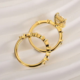 3.0CT Emerald Cut Moissanite Diamond Distance Pave Bridal Engagement Ring Set