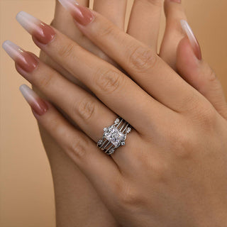 2.0CT Princess Moissanite Diamond Antique Bridal Engagement Ring Set