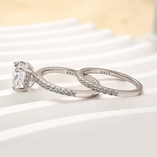 3.0CT Cushion Moissanite Diamond Hidden Halo Pave Bridal Engagement Ring Set