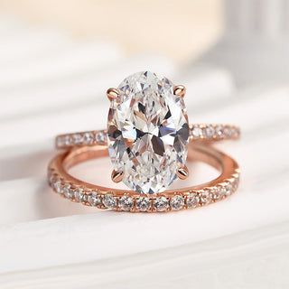 4.0CT Oval Moissanite Diamond Hidden Halo Pave Bridal Engagement Ring Set