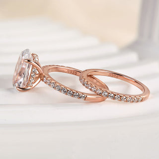 4.0CT Oval Moissanite Diamond Hidden Halo Pave Bridal Engagement Ring Set