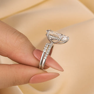 3.5CT Oval Moissanite Diamond Hidden Halo Unique Bridal Engagement Ring Set