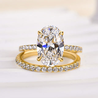 4.0CT Oval Moissanite Diamond Hidden Halo Pave Bridal Engagement Ring Set