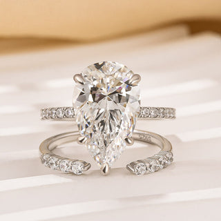 3.5CT Oval Moissanite Diamond Hidden Halo Unique Bridal Engagement Ring Set