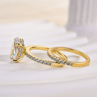 4.0CT Oval Moissanite Diamond Hidden Halo Pave Bridal Engagement Ring Set