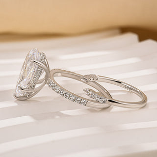3.5CT Oval Moissanite Diamond Hidden Halo Unique Bridal Engagement Ring Set