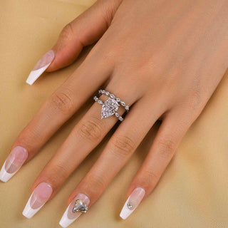 3.0CT Pear Moissanite Diamond Pave Bridal Engagement Ring Set
