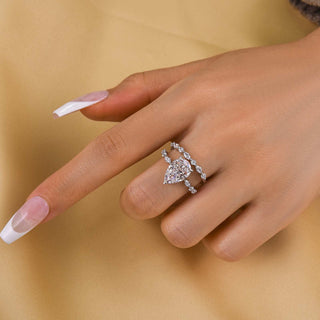 3.0CT Pear Moissanite Diamond Pave Bridal Engagement Ring Set