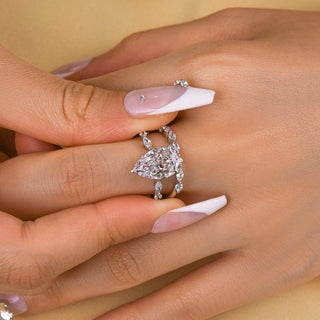 3.0CT Pear Moissanite Diamond Pave Bridal Engagement Ring Set