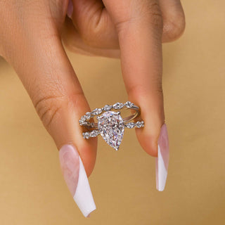 3.0CT Pear Moissanite Diamond Pave Bridal Engagement Ring Set