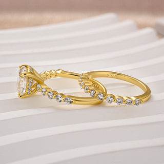 2.0CT Cushion Moissanite Diamond Hidden Halo Pave Bridal Engagement Ring Set