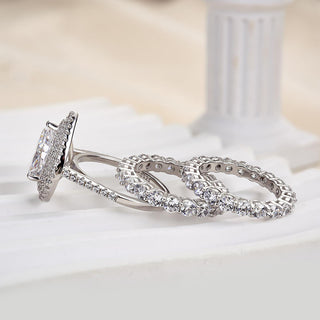 2.5CT Pear Moissanite Diamond Double Halo Pave Bridal Engagement Ring