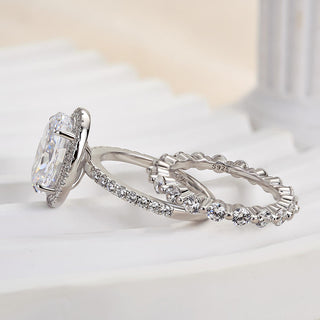 3.0CT Oval Moissanite Diamond Halo Pave Bridal Engagement Ring Set