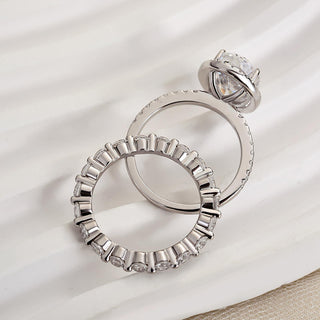 3.0CT Oval Moissanite Diamond Halo Pave Bridal Engagement Ring Set
