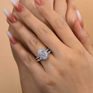 3.0CT Oval Moissanite Diamond Halo Pave Bridal Engagement Ring Set