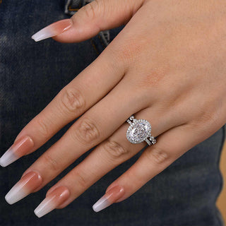 3.0CT Oval Moissanite Diamond Halo Pave Bridal Engagement Ring Set