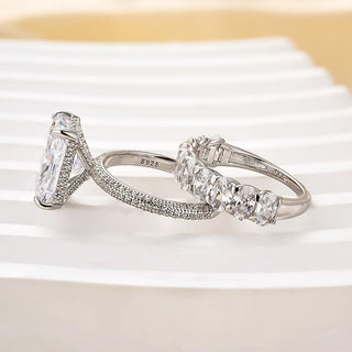 6.0CT Radiant Moissanite Diamond Hidden Halo Pave Antique Bridal Engagement Ring Set