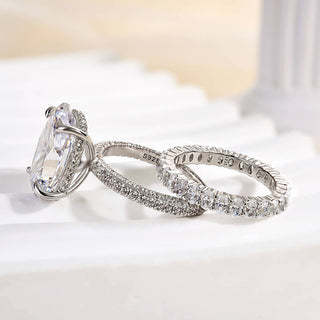 8.0CT Oval Moissanite Diamond Hidden Halo Pave Bridal Engagement Ring Set