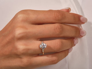 2.0CT Oval  Moissanite Diamond Antique Cluster  Engagement Ring