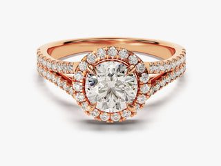 1.0CT Round Moissanite Diamond Halo Split Shank Engagement Ring