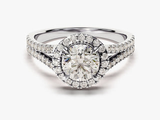 1.0CT Round Moissanite Diamond Halo Split Shank Engagement Ring