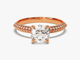 1.0CT Round  Moissanite Diamond Three Side Pave Engagement Ring