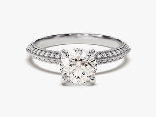1.0CT Round  Moissanite Diamond Three Side Pave Engagement Ring