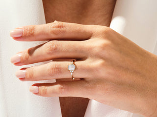 1.0CT Emerald Cut Moissanite Diamond Cluster Engagement Ring