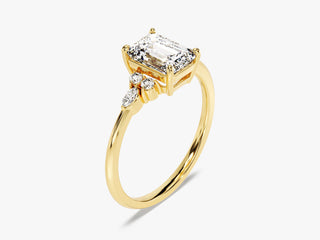 1.5CT Emerald Cut Moissanite Diamond Cluster Engagement Ring