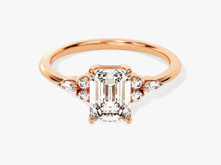 1.5CT Emerald Cut Moissanite Diamond Cluster Engagement Ring