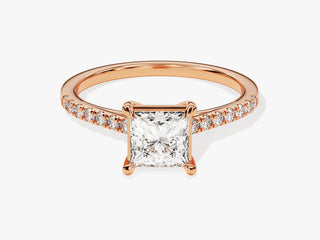 1.0CT Princess Moissanite Diamond Bezel Set Pave  Engagement Ring