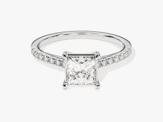 1.0CT Princess Moissanite Diamond Bezel Set Pave  Engagement Ring