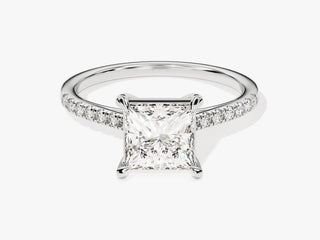 1.5CT Princess Moissanite Diamond Pave Engagement Ring